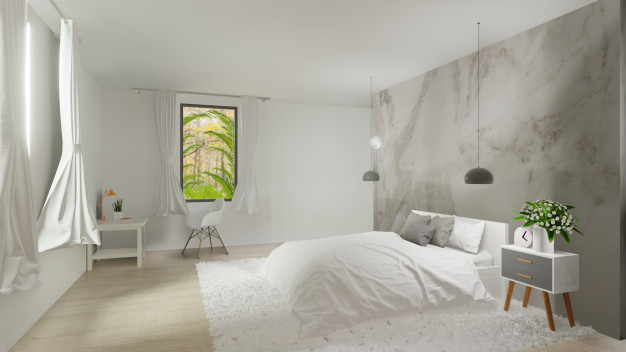 interior bedroom with white marble wall 41470 373